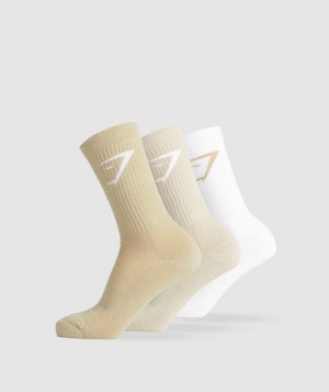 Calcetines Gymshark Crew Socks 3pk Beige | LJQWX3891