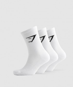 Calcetines Gymshark Crew Socks 3pk Blancas | HSXPG7028