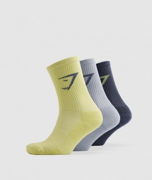 Calcetines Gymshark Crew Socks 3pk Green/Grey/Blue | MJHNO1962