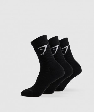 Calcetines Gymshark Crew Socks 3pk Negras | LGKRM8946