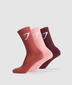 Calcetines Gymshark Crew Socks 3pk Rojas | CNAGK0798