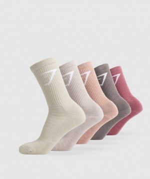 Calcetines Gymshark Crew Socks 5pk Berry/Brown/Pink/Pink/Brown | NUPXS1247