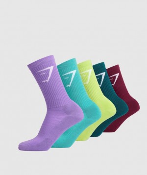 Calcetines Gymshark Crew Socks 5pk Moradas | RXJHP4893