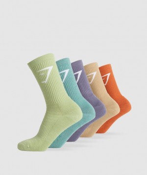 Calcetines Gymshark Crew Socks 5pk Orange/Brown/Purple/Blue/Green | NTBGQ0324