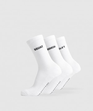 Calcetines Gymshark GFX Crew Socks 3pk Blancas | HNRWV8937