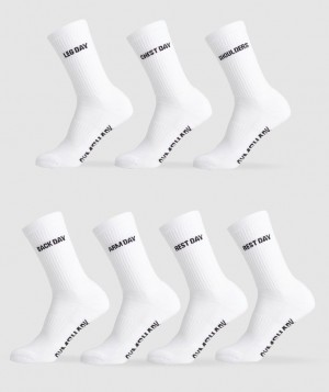 Calcetines Gymshark GFX Crew Socks 7PK Blancas | WJCUF8092