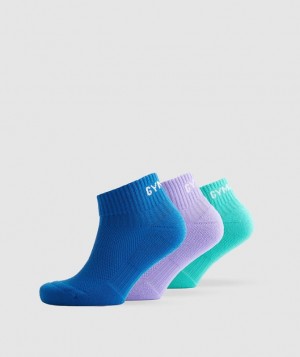 Calcetines Gymshark Jacquard Quarter Socks 3Pk Azules | HODSK5347