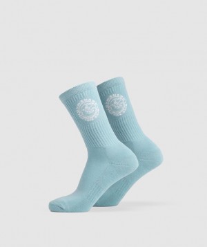 Calcetines Gymshark Legacy Crew Socks 2pk Iceberg Blue/White | SXGAY3618