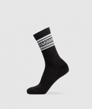 Calcetines Gymshark Stripe Crew Single Black/White | BRSIX1405