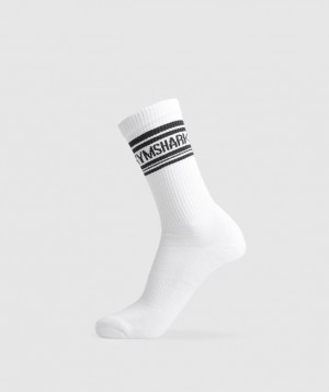 Calcetines Gymshark Stripe Crew Single White/Black | QASFL0831