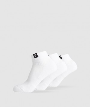 Calcetines Gymshark Woven Tab Quarter Socks 3pk Blancas | MFWCA3145