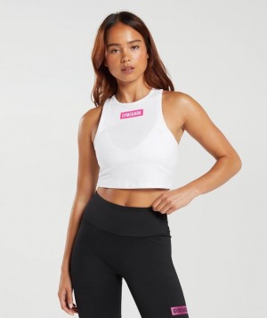 Camiseta Tirantes Gymshark Block Crop Tank Blancas | KZLXY9438