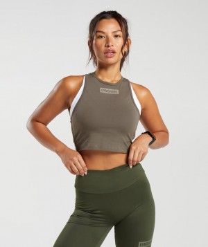 Camiseta Tirantes Gymshark Block Crop Tank Camuflaje Marrones | RBMYV9406