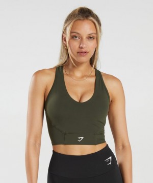 Camiseta Tirantes Gymshark Crop Mesh Tank Verde Oliva Oscuro Verde | TZVXU9027