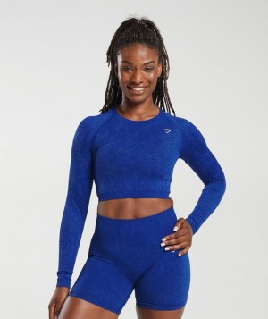 Crop Tops Gymshark Adapt Fleck Seamless Long Sleeve Crop Top Azules | HJUIW4183