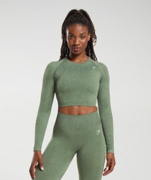 Crop Tops Gymshark Adapt Fleck Seamless Long Sleeve Crop Top Verde | JEHPM1657