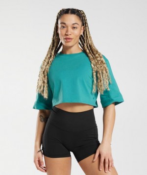 Crop Tops Gymshark Algodon Boxy Crop Top Verde | QHKXT9352