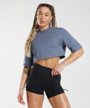 Crop Tops Gymshark Algodon Boxy Crop Top Azules | ZPRMB6948