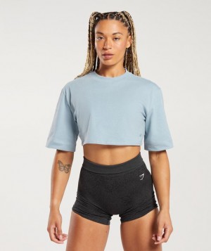 Crop Tops Gymshark Algodon Boxy Crop Top Azules | FQSNU2790