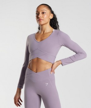 Crop Tops Gymshark Crossover Long Sleeve Crop Top Lavanda | WDPGL5467