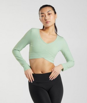 Crop Tops Gymshark Crossover Long Sleeve Crop Top Verde | XKWRC7821