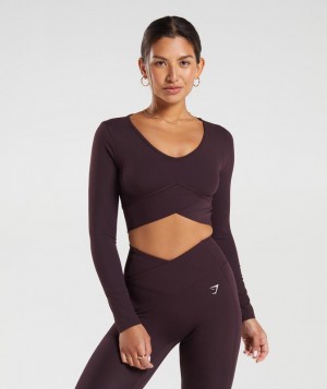 Crop Tops Gymshark Crossover Long Sleeve Crop Top Marrones | HLNKJ8351