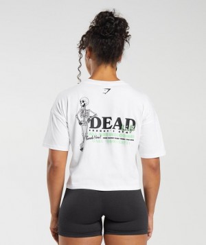 Crop Tops Gymshark Dead Lift Midi Tee Blancas | TQOYB0576