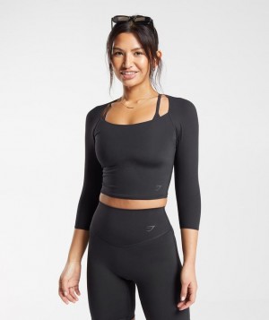 Crop Tops Gymshark Elevate 3/4 Sleeve Crop Top Negras | DBGIY4802