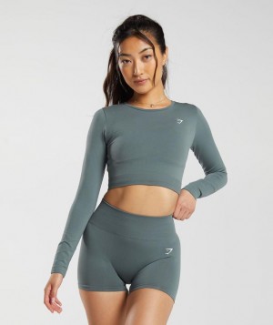 Crop Tops Gymshark Everyday Seamless Long Sleeve Crop Top Teal | LPYWA9782