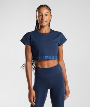 Crop Tops Gymshark Fraction Crop Top Azul Marino | YXFSA7164