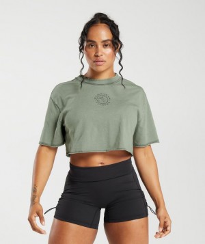 Crop Tops Gymshark Legacy Washed Crop Top Azules | LKMFP6307