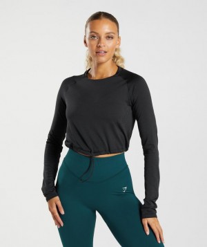 Crop Tops Gymshark Sweat Seamless Long Sleeve Crop Top Negras | VBQEA3524