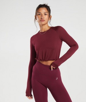 Crop Tops Gymshark Sweat Seamless Long Sleeve Crop Top Rosas | FVTAW0956