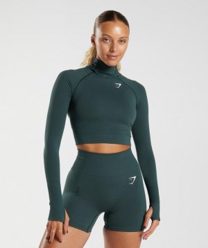 Crop Tops Gymshark Vital Seamless 2.0 High Neck Midi Top Verde | PSYHL4903