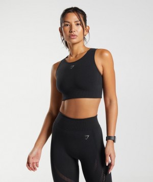 Crop Tops Gymshark Warp Knit Crop Top Negras | KQRBF7013