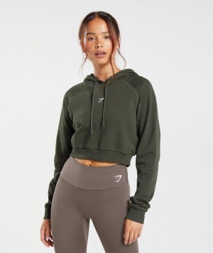 Hoodies Gymshark Entrenamiento Crop Hoodie Verde Oliva Oscuro Verde | BCMNF5017