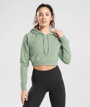 Hoodies Gymshark Entrenamiento Cropped Hoodie Verde | NKSAJ7546