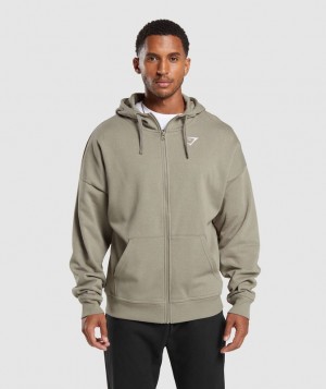 Hoodies Gymshark Essential Oversized Zip Up Hoodie Marrones | XEYVA3862