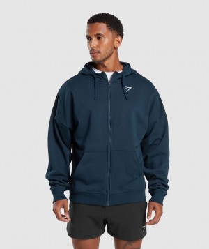 Hoodies Gymshark Essential Oversized Zip Up Hoodie Azul Marino | ICHWZ6382