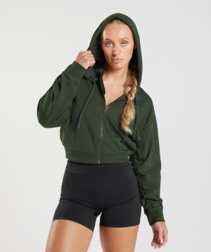 Hoodies Gymshark GS Power Cropped Zip Hoodie Verde Oliva | UNVYB2638