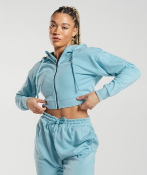 Hoodies Gymshark GS Power Cropped Zip Hoodie Azules | CUFIT7615