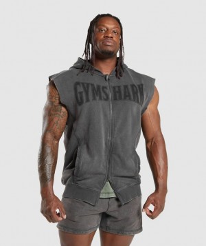 Hoodies Gymshark Heritage Washed Sin Manga Zip Hoodie Gris | UJFWL7316