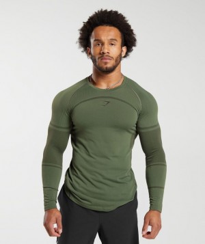 Long Sleeve Top Gymshark 315 Seamless Long Sleeve T-Shirt Verde Oliva Verde | INAZF7608