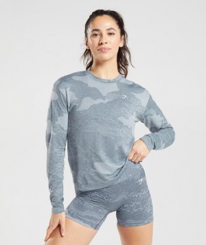 Long Sleeve Top Gymshark Adapt Camo Seamless Long Sleeve Top Azules | GXEYS9427