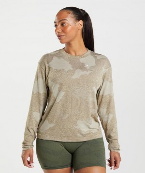 Long Sleeve Top Gymshark Adapt Camo Seamless Long Sleeve Top Marrones | AXUQP3519