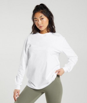 Long Sleeve Top Gymshark Algodon Oversized Long Sleeve Top Blancas | KZRFC1235