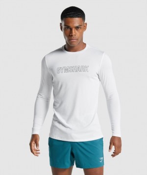 Long Sleeve Top Gymshark Arrival Long Sleeve Estampadas T-Shirt Blancas | XWHQZ8572