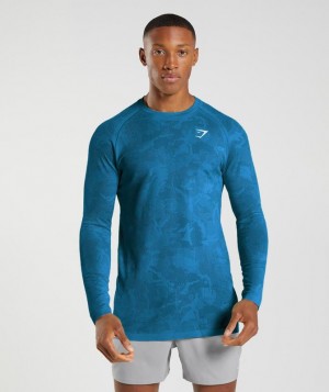 Long Sleeve Top Gymshark Geo Seamless Long Sleeve T-Shirt Azules | MLXYF7425