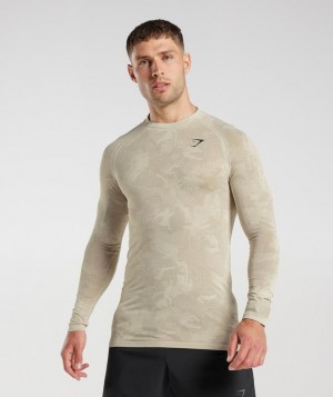 Long Sleeve Top Gymshark Geo Seamless Long Sleeve T-Shirt Marrones | TELHU2648