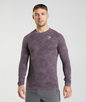 Long Sleeve Top Gymshark Geo Seamless Long Sleeve T-Shirt Musk Lilac/Black | DVNHK6513